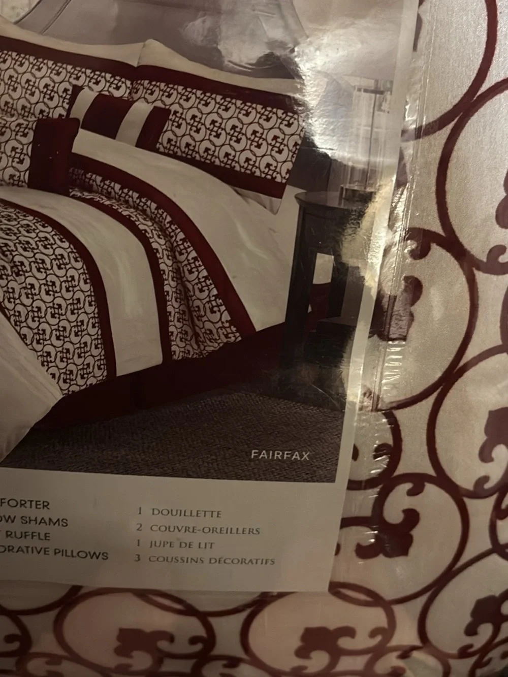 7-Piece Cream and Red Flocked Comforter Set - Home Bedding